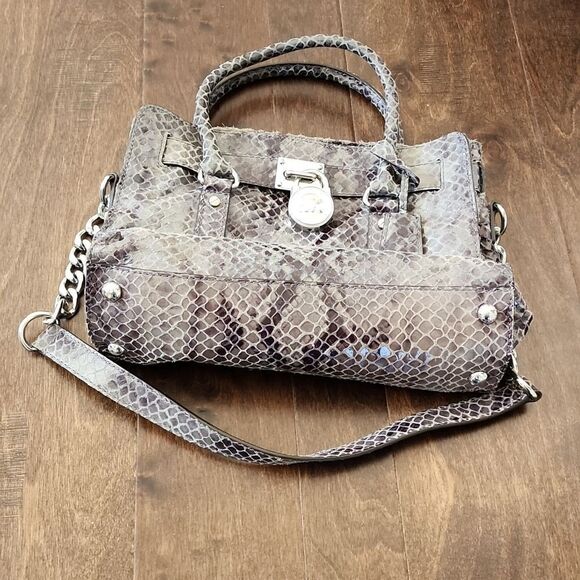 MICHAEL KORS Hamilton Dark Grey Python Snakeskin Prints Small Satchel Bag - Picture 11 of 16